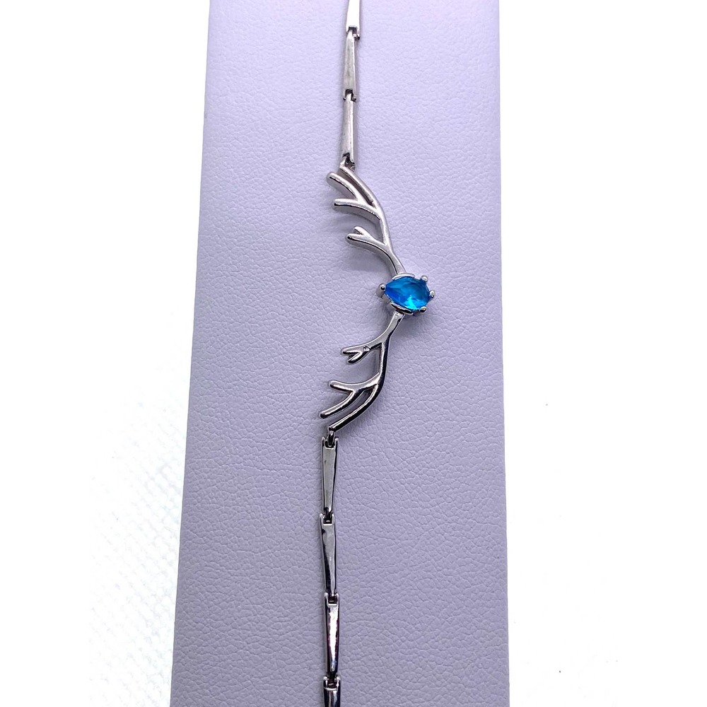 8” Imitation Silver Blue Topaz Cubic Zirconia Deer Antlers Bracelet